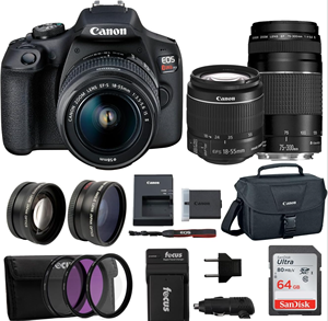 New Sales Rebel T7 DSLR Camera With 2 Lens Kit With EF18-55mm + EF 75-300mm Lens Black